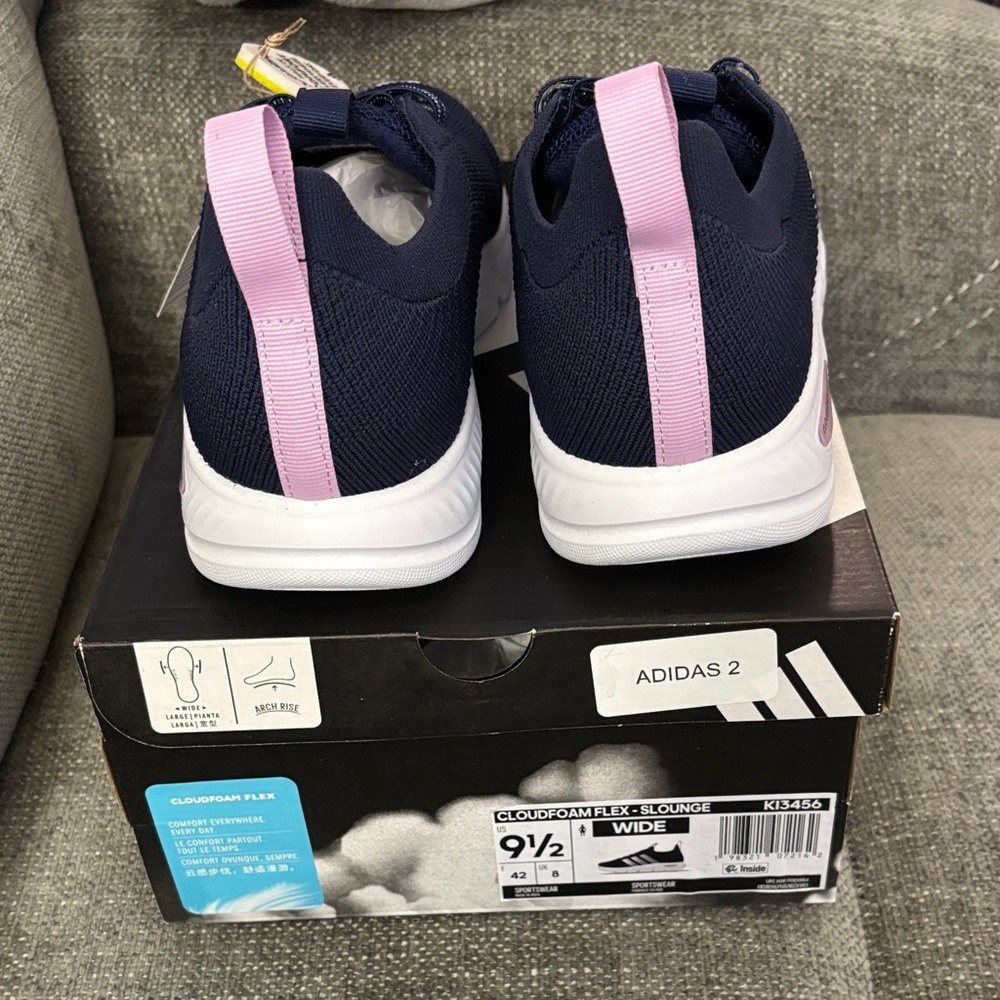 adidas size 9.5w Navy and White Cloudfoam Casual Sneakers wide - Picture 4 of 10